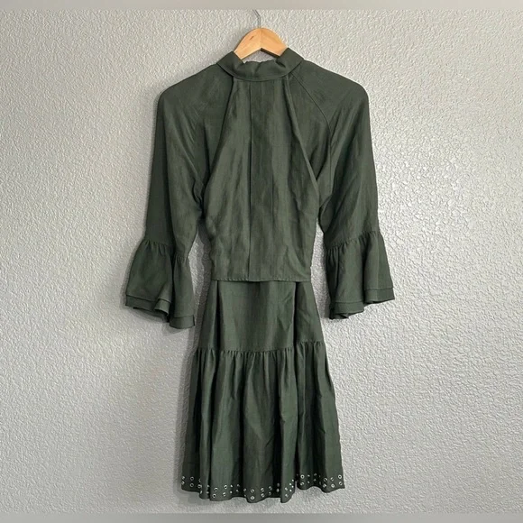 Derek Lam 10 Crosby Olive Green Grommet Hem Mini Dress sz 4 - Picture 11 of 14